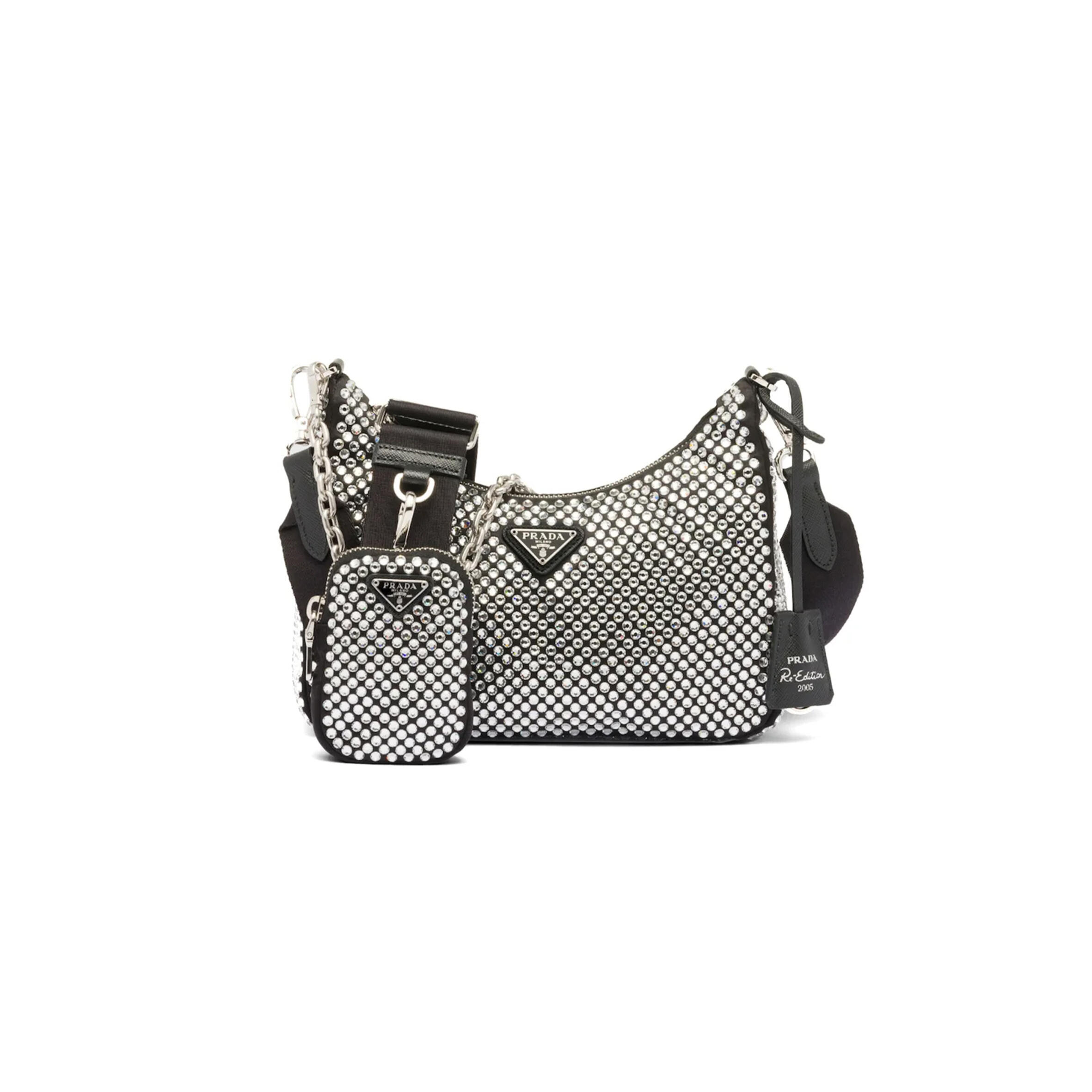 PRADA RE-EDITION 2005 CRYSTAL-EMBELLISHED SHOULDER BAG 1BH204 (22*12*6cm)